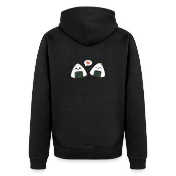 Onigiri Pärchen Liebe - Unisex Premium Bio Zip Hoodie - Schwarz - Hinten - Nico (187cm)