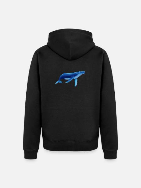 Whale in blue with sea patterns - Unisex Premium Organic Zip Hoodie - black
