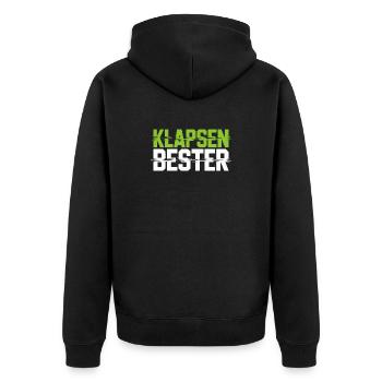 Klapsenbester Durchgeknallt Irrenhaus Büro Spruch - Unisex Premium Bio Zip Hoodie - Schwarz - Hinten - Nico (187cm)