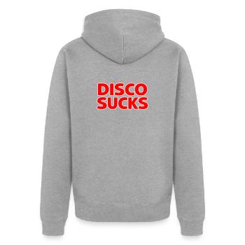 Disco ist - Unisex Premium Bio Zip Hoodie - Grau meliert - Hinten - Nico (187cm)