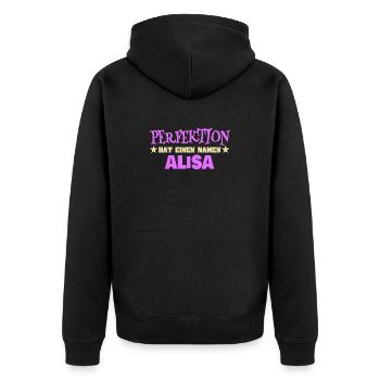 Perfektion hat einen Namen: Alisa - Unisex Premium Bio Zip Hoodie - Schwarz - Hinten - Nico (187cm)