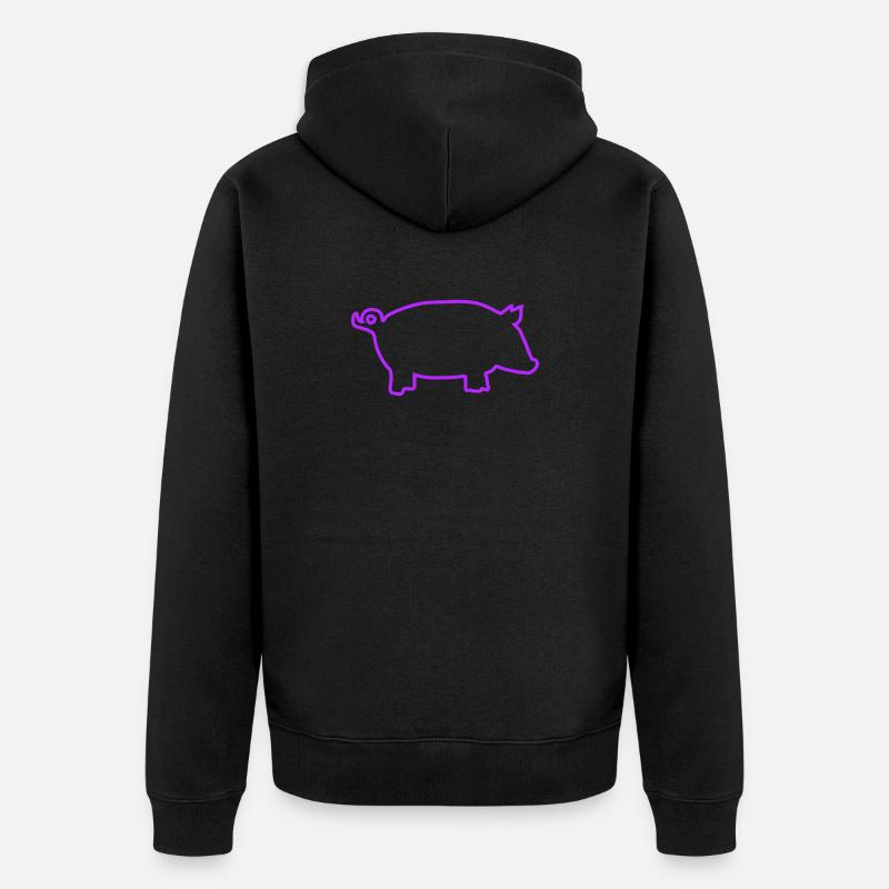 Illustration de contour de cochon néon - Veste à capuche bio Premium Unisexe - noir