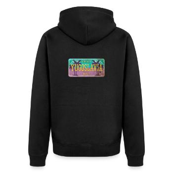 Signe vintage Yougoslavie - Veste à capuche bio Premium Unisexe - noir - Dos - Nico (187cm)