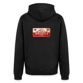 Innsbruck Österreich Vintage Schild - Unisex Premium Bio Zip Hoodie - Schwarz - Hinten - Nico (187cm)
