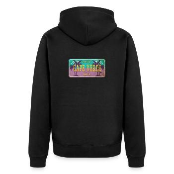 Kap Verde Vintage Palmen Schild - Unisex Premium Bio Zip Hoodie - Schwarz - Hinten - Nico (187cm)