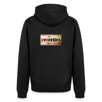 I love cowboys vintage sign - Unisex Premium Organic Zip Hoodie - black - Back - Nico (187cm)