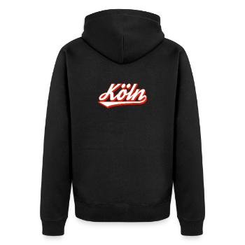 Design de lettrage en cologne avec contour rouge - Veste à capuche bio Premium Unisexe - noir - Dos - Nico (187cm)
