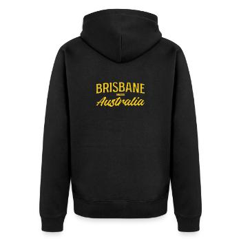 Brisbane Australien Gelb Typografie - Unisex Premium Bio Zip Hoodie - Schwarz - Hinten - Nico (187cm)