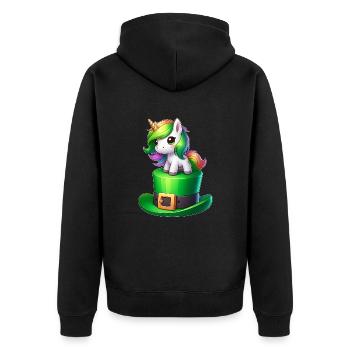 Süßes Einhorn St. Patrick's Day Kleeblatt - Unisex Premium Bio Zip Hoodie - Schwarz - Hinten - Nico (187cm)