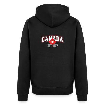 Kanada Patriotisches Ahornblatt-Design - Unisex Premium Bio Zip Hoodie - Schwarz - Hinten - Nico (187cm)