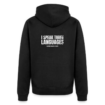 Sarcasm I speak three languages - Unisex Premium Organic Zip Hoodie - black - Back - Nico (187cm)