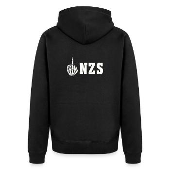 Antifa Antifaschistisches Statement FCK NZS - Unisex Premium Bio Zip Hoodie - Schwarz - Hinten - Nico (187cm)