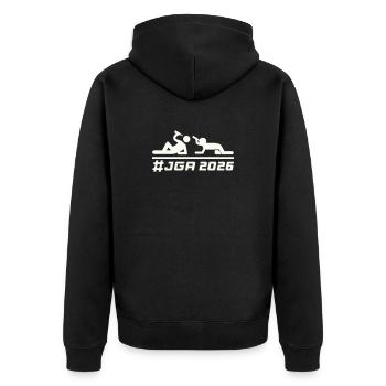JGA 2026  - Unisex Premium Bio Zip Hoodie - Schwarz - Hinten - Nico (187cm)