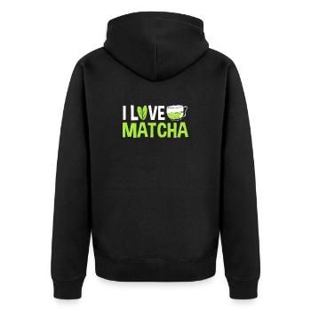 Matcha - Unisex Premium Bio Zip Hoodie - Schwarz - Hinten - Nico (187cm)