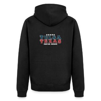 "Tulsa Texas" Country Song Vintage Western  - Unisex Premium Bio Zip Hoodie - Schwarz - Hinten - Nico (187cm)