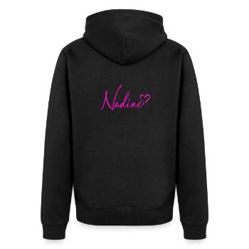 Nadine Signatur Neon Pink - Unisex Premium Bio Zip Hoodie - Schwarz - Hinten - Nico (187cm)