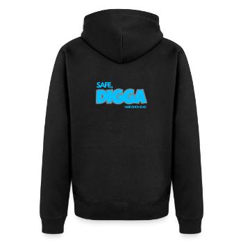 SAFE. DIGGA, WAR DOCH KLAR. - Unisex Premium Bio Zip Hoodie - Schwarz - Hinten - Nico (187cm)