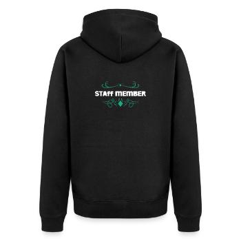 Staff Member Ornament Abzeichen - Unisex Premium Bio Zip Hoodie - Schwarz - Hinten - Nico (187cm)