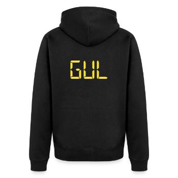 Gelb – LCD - Unisex Premium Bio Zip Hoodie - Schwarz - Hinten - Nico (187cm)