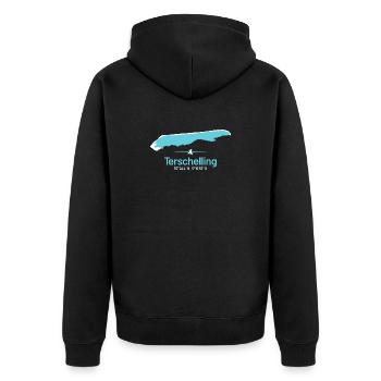 Terschelling | Design map - Unisex Premium Organic Zip Hoodie - black - Back - Nico (187cm)