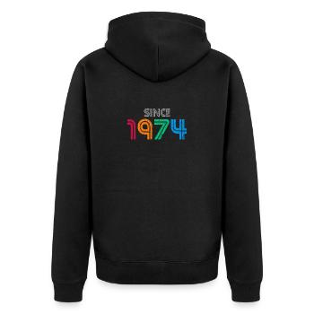 Seit 1974 | Vintage-Retro-Farbenes Jahr - Unisex Premium Bio Zip Hoodie - Schwarz - Hinten - Nico (187cm)
