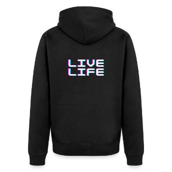 Vie de vie Bug Typographie Cyberpunk Tee - Veste à capuche bio Premium Unisexe - noir - Dos - Nico (187cm)