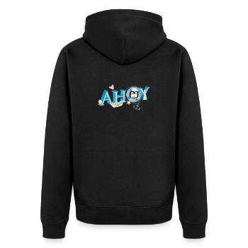 englischer Seemannsgruß Ahoy mit Pinguin Seemann - Unisex Premium Bio Zip Hoodie - Schwarz - Hinten - Nico (187cm)