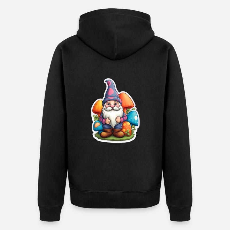 Nain entouré de champignons - Veste à capuche bio Premium Unisexe - noir