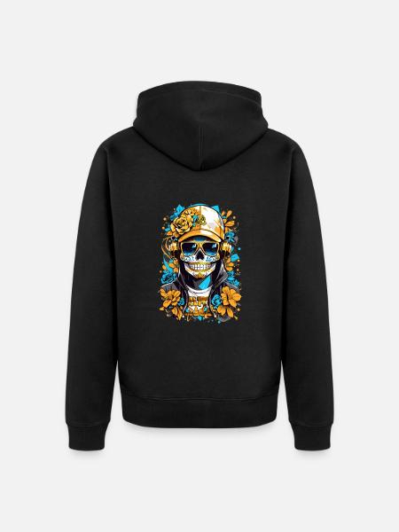 Golden Sugar Skull - Unisex Premium Organic Zip Hoodie - black