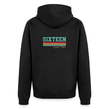 Cadeau 16ème anniversaire Sixteen - Veste à capuche bio Premium Unisexe - noir - Dos - Nico (187cm)