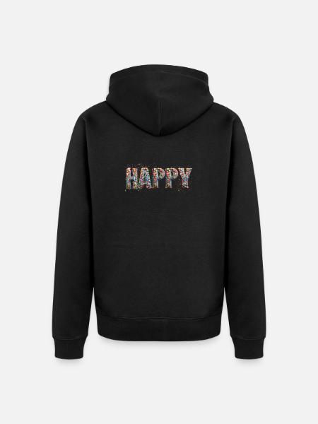 HAPPY confetti - Unisex Premium Organic Zip Hoodie - black
