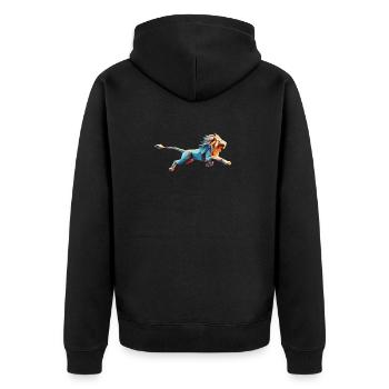 Ausführen von Lion Origami Geometric 3D - Unisex Premium Bio Zip Hoodie - Schwarz - Hinten - Nico (187cm)