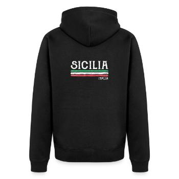 Sicilia Italia Distressed Flagge - Unisex Premium Bio Zip Hoodie - Schwarz - Hinten - Nico (187cm)
