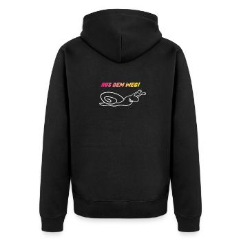 Aus dem Weg – Ich Eile mit Weile - Unisex Premium Bio Zip Hoodie - Schwarz - Hinten - Nico (187cm)