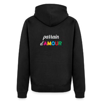Parrain d’amour – famille tendresse cadeau baptême - Veste à capuche bio Premium Unisexe - noir - Dos - Nico (187cm)