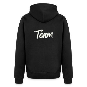 team- - Unisex Premium Bio Zip Hoodie - Schwarz - Hinten - Nico (187cm)
