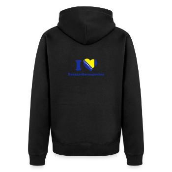 Ich liebe Bosnien und Herzegowina - Unisex Premium Bio Zip Hoodie - Schwarz - Hinten - Nico (187cm)