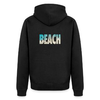 Tropische BEACH Ozean-Text-Vibe - Unisex Premium Bio Zip Hoodie - Schwarz - Hinten - Nico (187cm)
