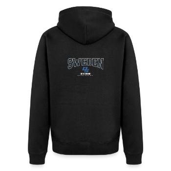 Sweden Streetwear Crest Blaumuster - Unisex Premium Bio Zip Hoodie - Schwarz - Hinten - Nico (187cm)