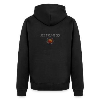 Jeet Kune Do Vintage Logo Martial Arts T Shirt - Unisex Premium Bio Zip Hoodie - Schwarz - Hinten - Nico (187cm)