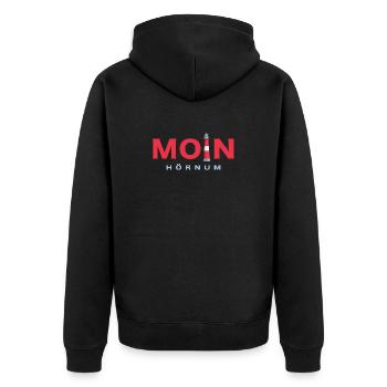 Moin Sylt, Leuchtturm Hörnum - Unisex Premium Bio Zip Hoodie - Schwarz - Hinten - Nico (187cm)