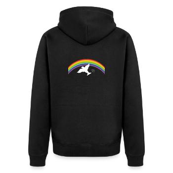 RAINBOW Regenbogen with peace dove - Unisex Premium Bio Zip Hoodie - Schwarz - Hinten - Nico (187cm)