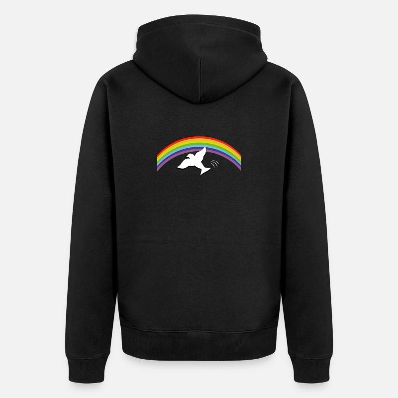 RAINBOW Regenbogen with peace dove - Unisex Premium Bio Zip Hoodie - Schwarz