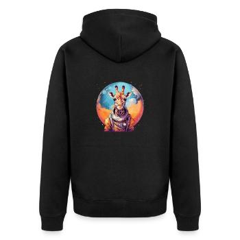 Weltraum Giraffe - Unisex Premium Bio Zip Hoodie - Schwarz - Hinten - Nico (187cm)