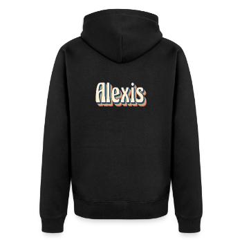 Vintage Retro Alexis T-Shirt T-Shirt Geschenkidee - Unisex Premium Bio Zip Hoodie - Schwarz - Hinten - Nico (187cm)