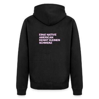 WOKE SATIRE: An Indian knows no pain - Unisex Premium Organic Zip Hoodie - black - Back - Nico (187cm)
