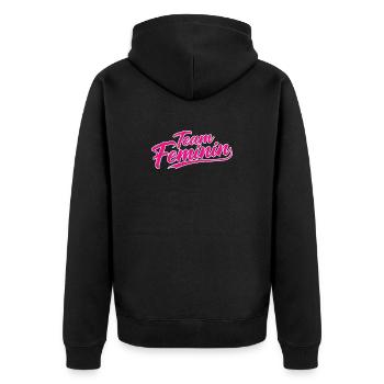 Team Feminin – Pink Girl Power Statement Design - Unisex Premium Bio Zip Hoodie - Schwarz - Hinten - Nico (187cm)