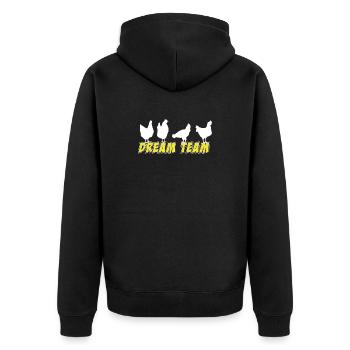 Hühner Fans -  Hahn - Gockel - Küken - Ei - Bio - Unisex Premium Bio Zip Hoodie - Schwarz - Hinten - Nico (187cm)