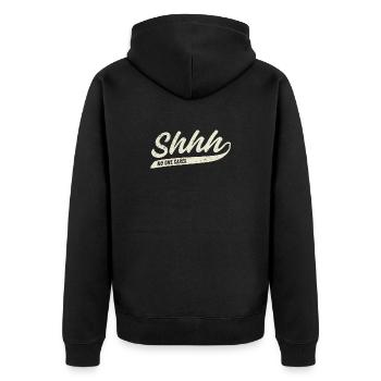 Pssst... Niemanden interessiert sich - Unisex Premium Bio Zip Hoodie - Schwarz - Hinten - Nico (187cm)