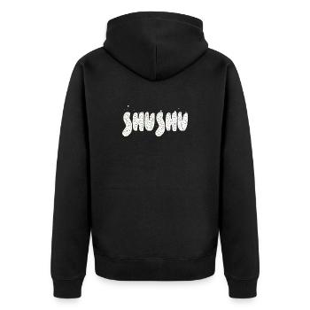 Shushu wortkunst - Unisex Premium Bio Zip Hoodie - Schwarz - Hinten - Nico (187cm)